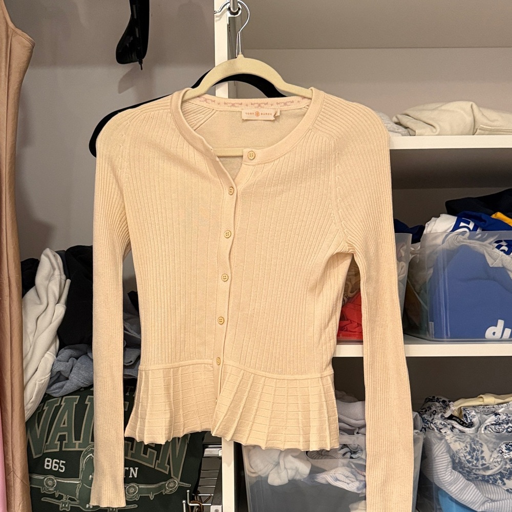 Tory Burch Cream Button-Up Cardigan